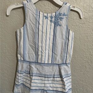 Janie and Jack Girl One Piece Romper Blue White Stripe Bows Size 5